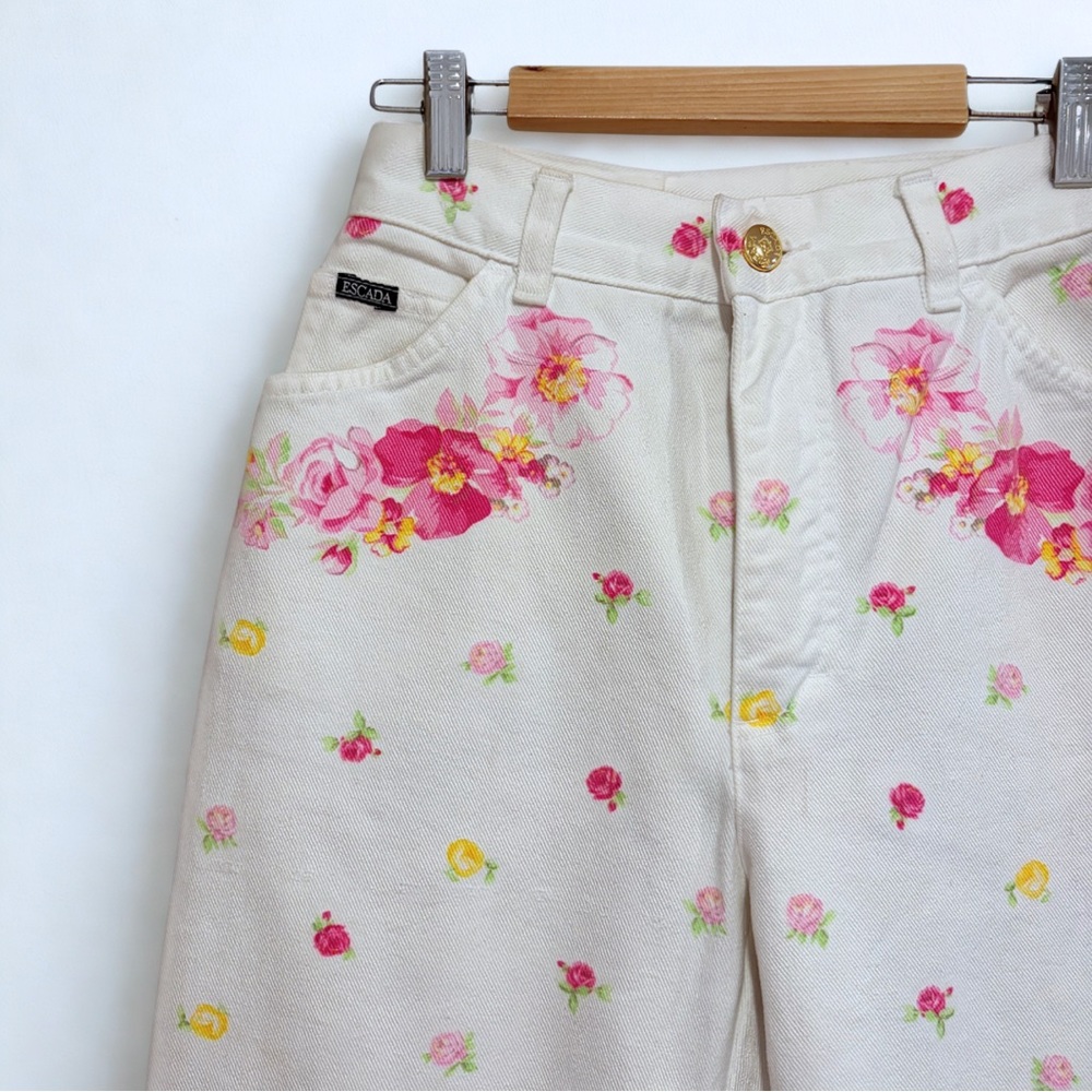💝 Escada by Margareth Ley Vintage Floral Jeans- Rare 1980s/90s - Picture 1 of 12